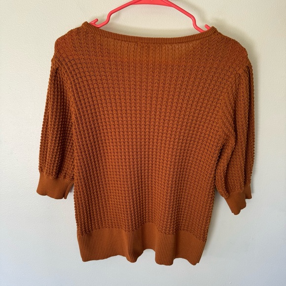 Time and tru burnt orange puff sleeve crochet knit short sleeve sweater OX/ 14 W - Picture 7 of 8